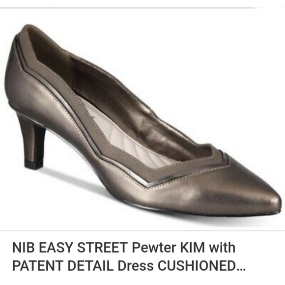 ** EASY STREET Pewter KIM w PATENT DETAILING Pumps - Picture 2 of 8